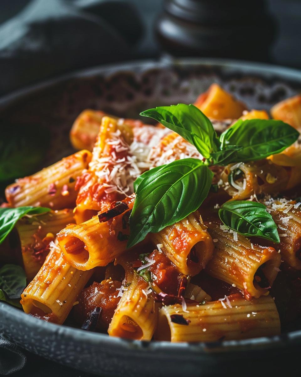 "Preparing Carbone spicy rigatoni pasta recipe with fresh ingredients"
