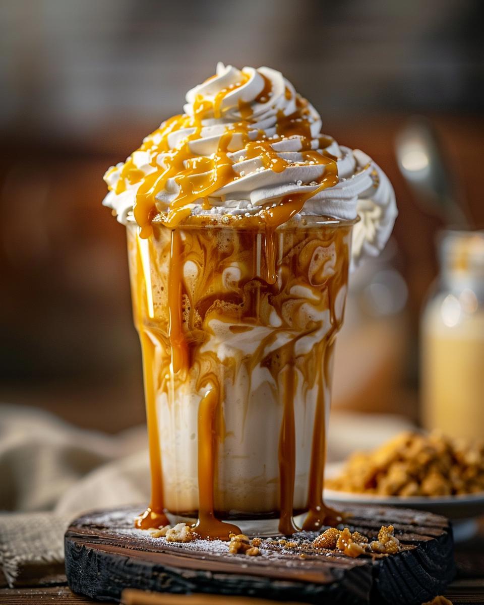 Ingredients Needed for the Ultimate Golden Eagle Dutch Bros Ingredients and steps for the Ultimate Golden Eagle Dutch Bros recipe displayed on table.