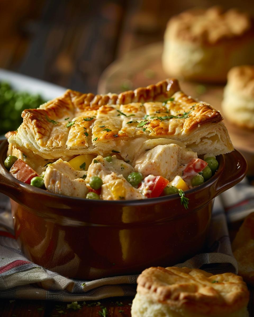 Ingredients for Chicken Pot Pie with Red Lobster Biscuits Ingredients for red lobster chicken pot pie recipe with biscuits on kitchen counter.