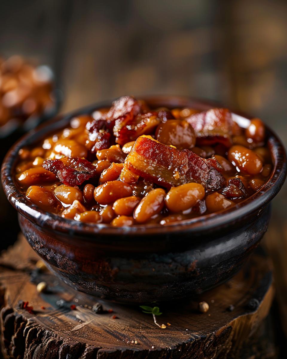 "Step-by-step preparation of grandma brown baked beans recipe with ingredients on table."