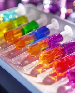 "Step-by-step guide to making jello syringe shot recipe, ingredients on the table."