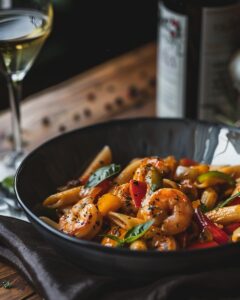"Ingredients laid out for the best shrimp rasta pasta recipe preparation."