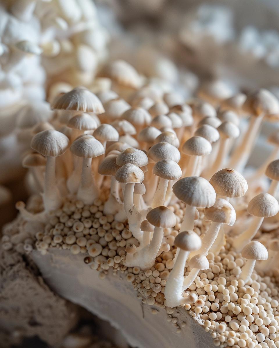 Ingredients for the Perfect Mushroom Substrate Ingredients and proportions for the perfect mushroom substrate Psilocybe recipe on a wooden table.