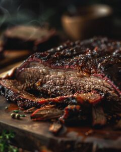 "Overview of preparing cast iron Dutch oven brisket recipe on kitchen counter."