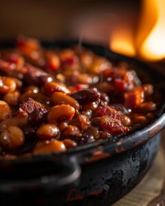 "Mixing ingredients for Grandma Browns beans recipe in a kitchen, ready to bake."