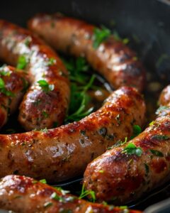 "Person with limited mobility learning how to cook breakfast sausage in accessible kitchen."