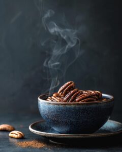 "A guide for making Texas spicy pecans recipe laid out with ingredients and steps."