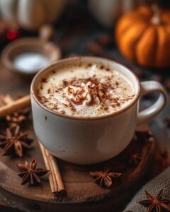 "Step-by-step iced pumpkin chai tea latte recipe on a sunny kitchen counter."