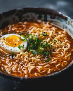 "Step-by-step mayo ramen recipe preparation on the kitchen counter, easy and delicious."