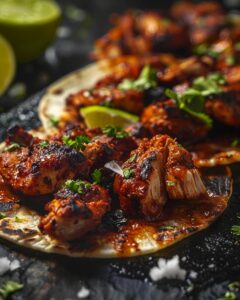 "Chef preparing al pastor chipotle recipe with fresh ingredients on kitchen counter."