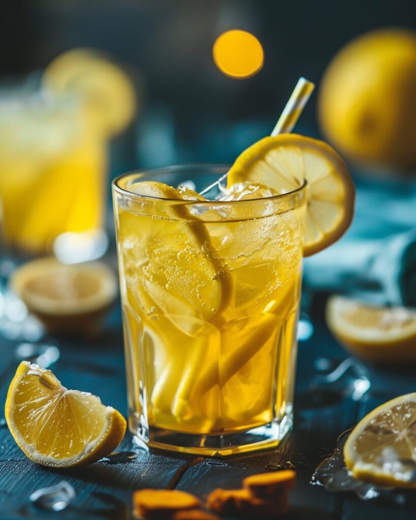 "Easy magnesium turmeric vitamin D lemonade recipe instructions on kitchen counter."