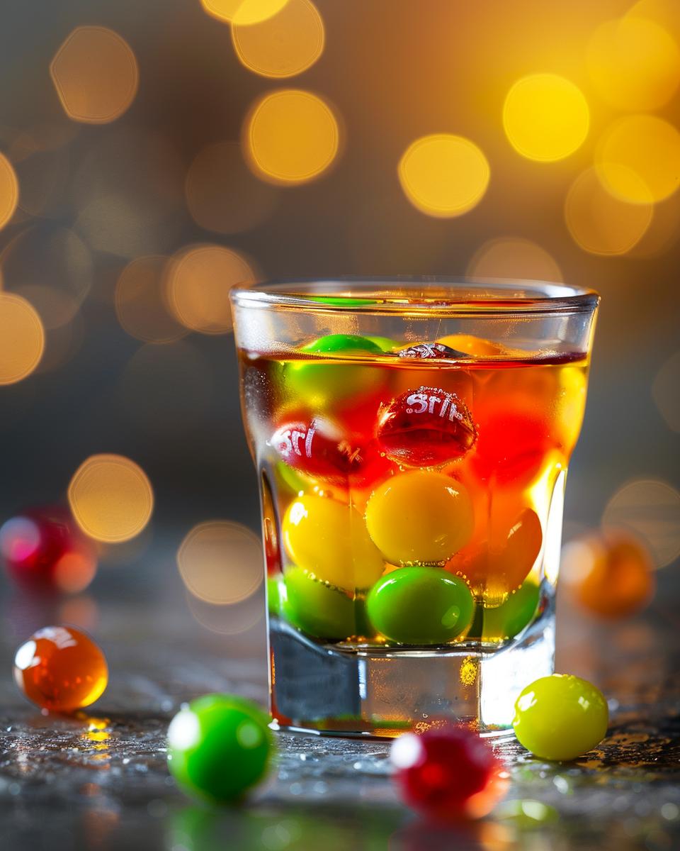 "Step-by-step guide on the Skittles Shooter recipe, vibrant colors and easy to make."
