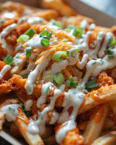 Plate of Wingstop Voodoo Fries topped with cheese and chopped parsley.
