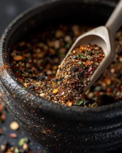 "Chef attempting the perfect kinder's the blend seasoning recipe for a culinary competition."