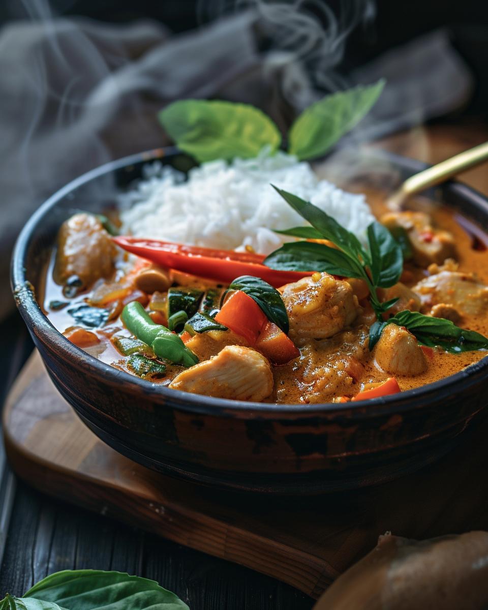 "Chef mastering Trader Joe's red curry sauce recipe in a bright, modern kitchen."