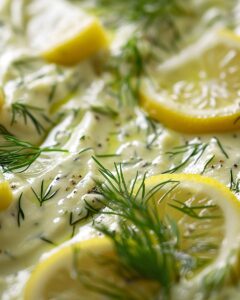 "Step-by-step preparation guide for a delicious dill mayo recipe in a kitchen."