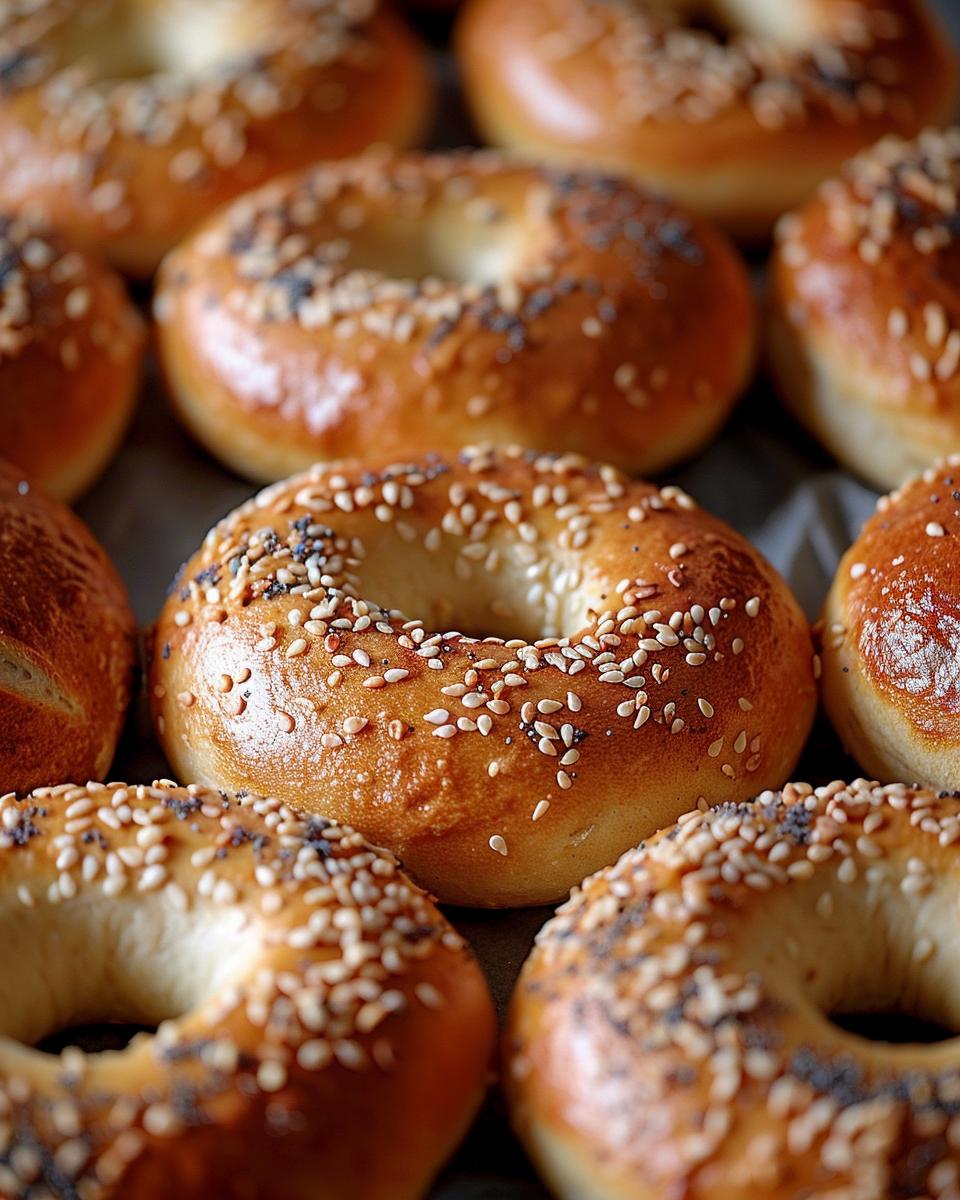 A freshly baked sourdough bagel recipe with sesame seeds and a golden crust.