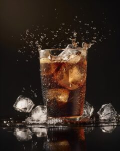 "Ingredients laid out to prepare iced americano recipe on a kitchen counter."