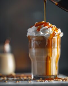 Person preparing a Dutch Bros Caramelizer with espresso and caramel.