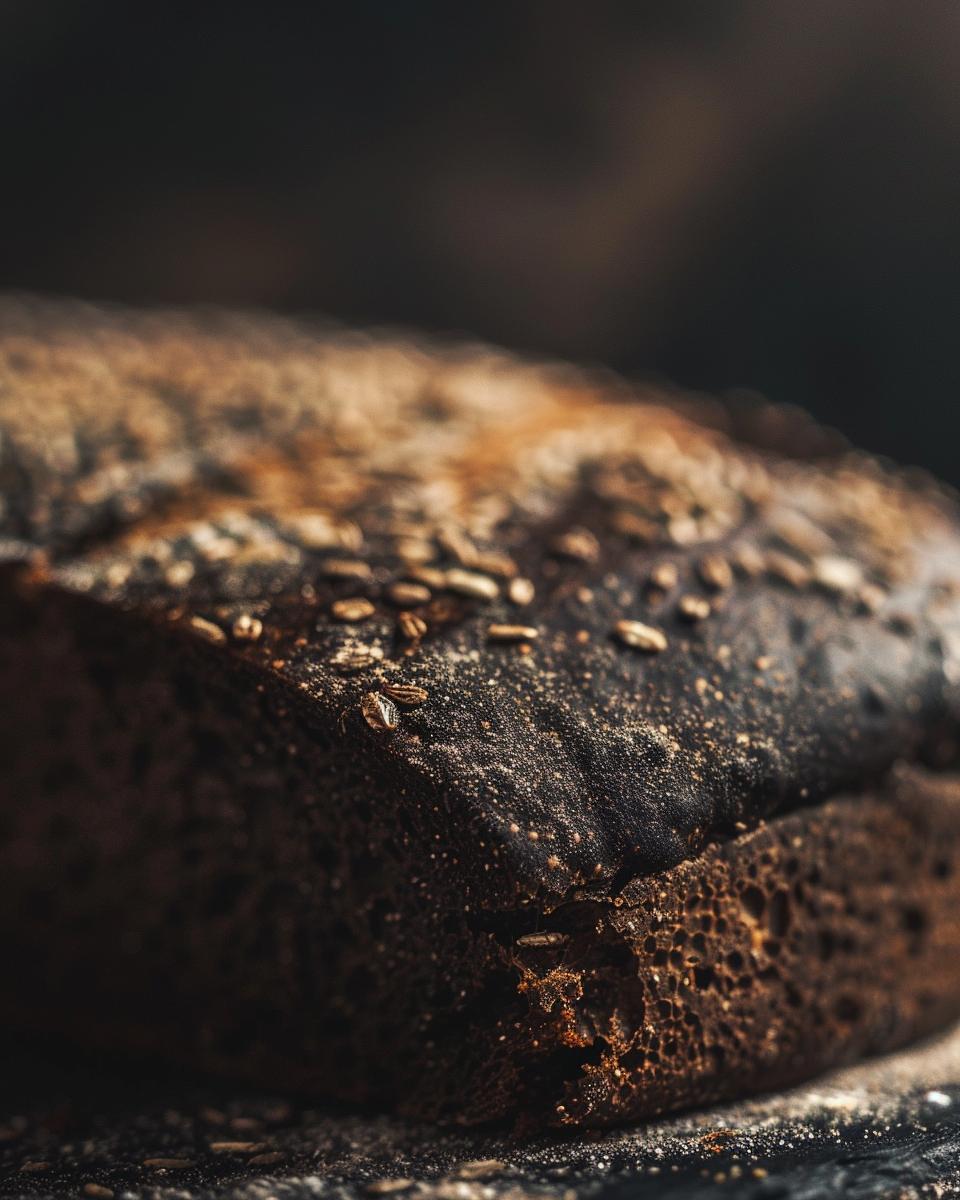 Ingredients Needed for Pumpernickel Bread Ingredients for homemade pumpernickel bread recipe, including flour, yeast, molasses, and cocoa powder.