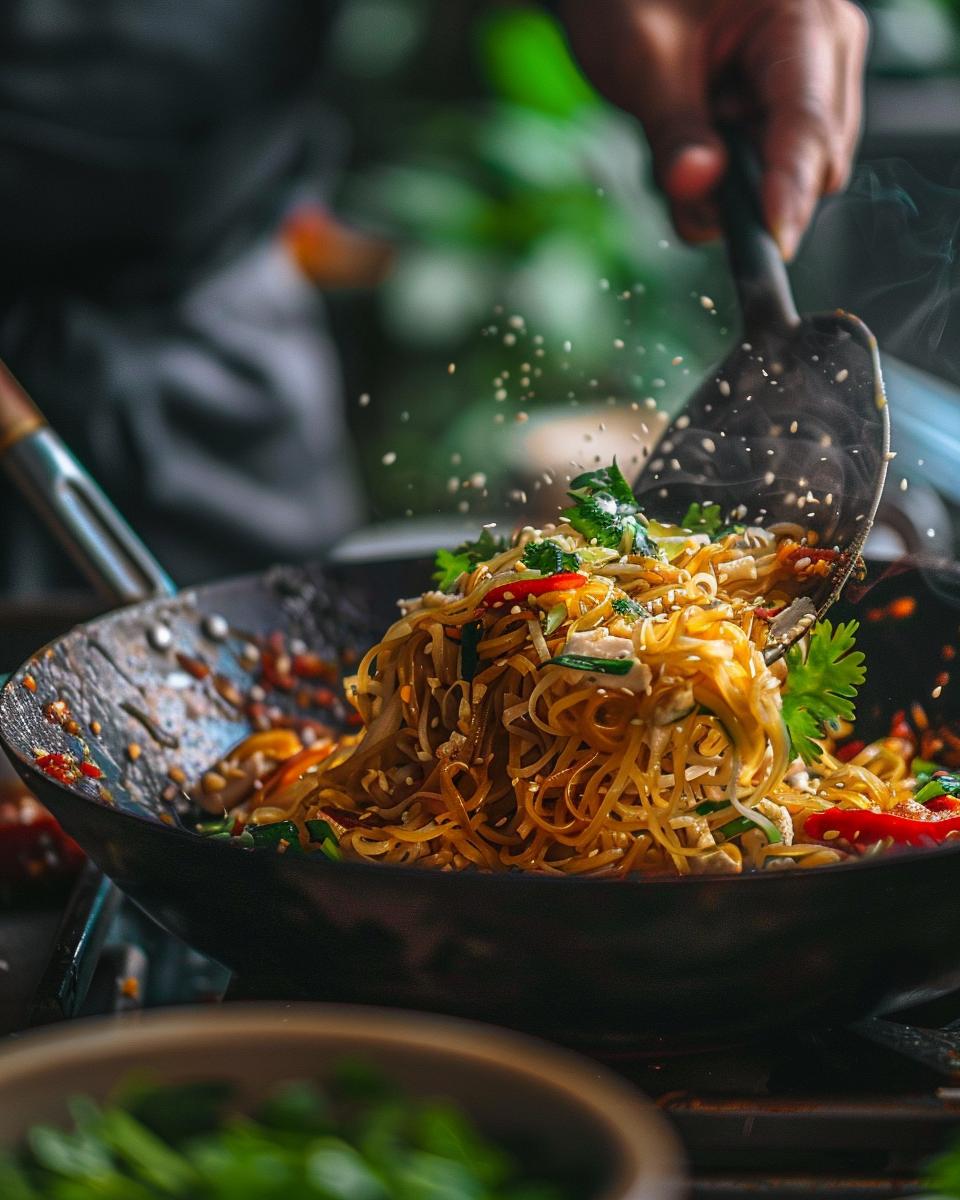 Ingredients for Thai Wheat Noodles Trader Joe's Thai wheat noodles ingredients spread on a marble countertop.