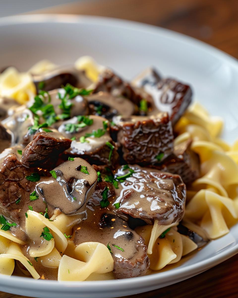 Serving and Storing Ideas and Tips Plate of creamy beef stroganoff with rice, ideal stroganoff recipe serving and storing tips.