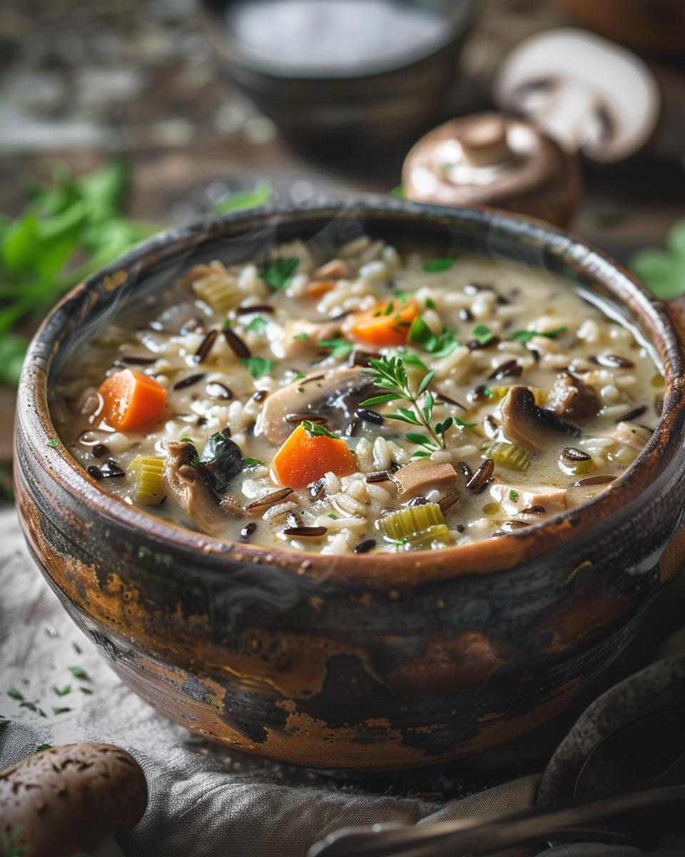 Serving and Storing Ideas and Tips A bowl of hearty wild rice soup recipe with garnishing and serving tips.