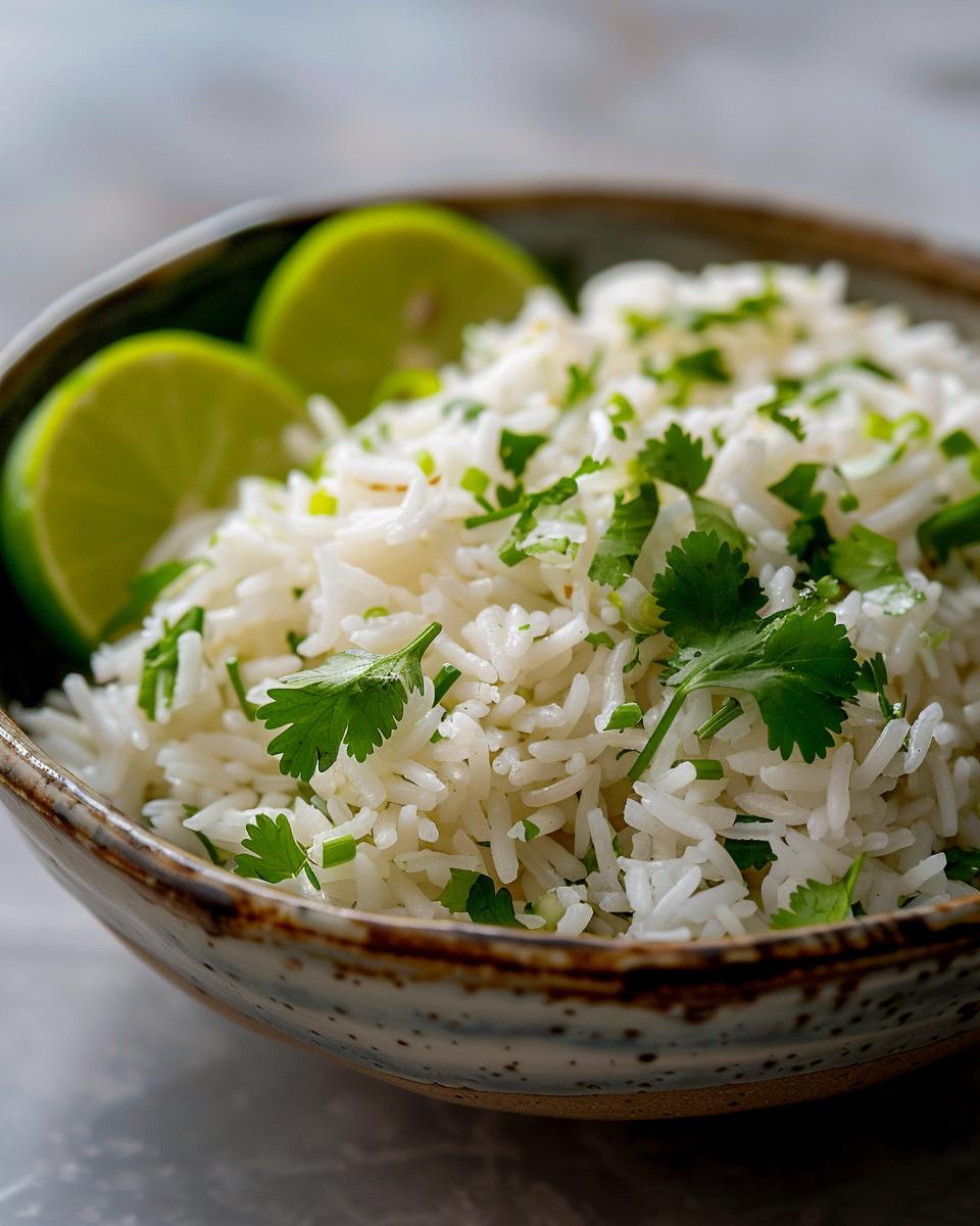 Serving and Storing Ideas and Tips Serving and storing tips for perfect cilantro lime rice recipe in a white bowl.