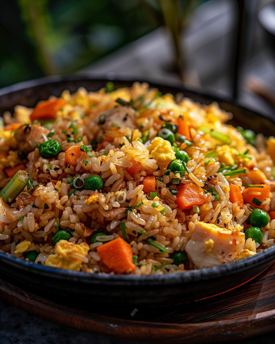 Step-by-Step Guide on How to Make Fried Rice Step-by-step guide showing the recipe for fried rice with vegetables and eggs.