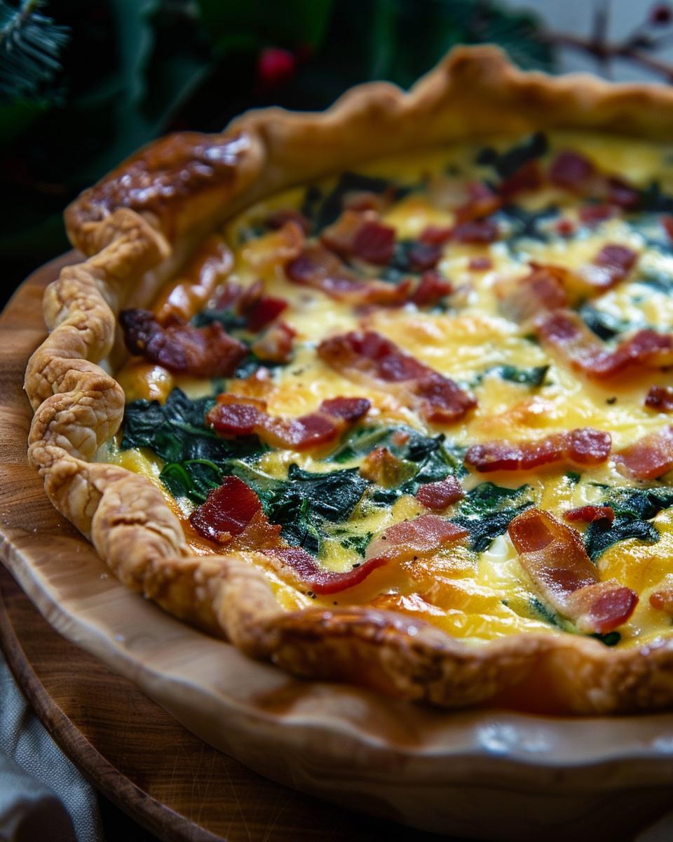 The Ingredients Needed to Make Breakfast Quiche Ingredients needed for breakfast quiche recipe: eggs, cheese, spinach, bacon, and spices.