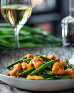 Chef cooking Panda Express string bean chicken in a busy restaurant kitchen.