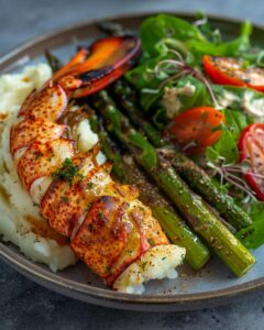 "Chef preparing gourmet sides for lobster in a modern kitchen setting."