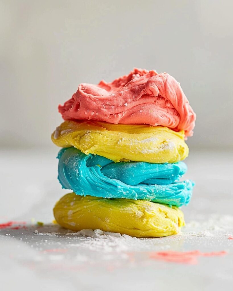Child making playdough recipe with essential ingredients on table, easy difficulty level.