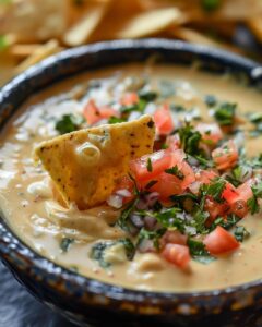 "Friends enjoying homemade Torchy's queso recipe gathered around a festive kitchen table."