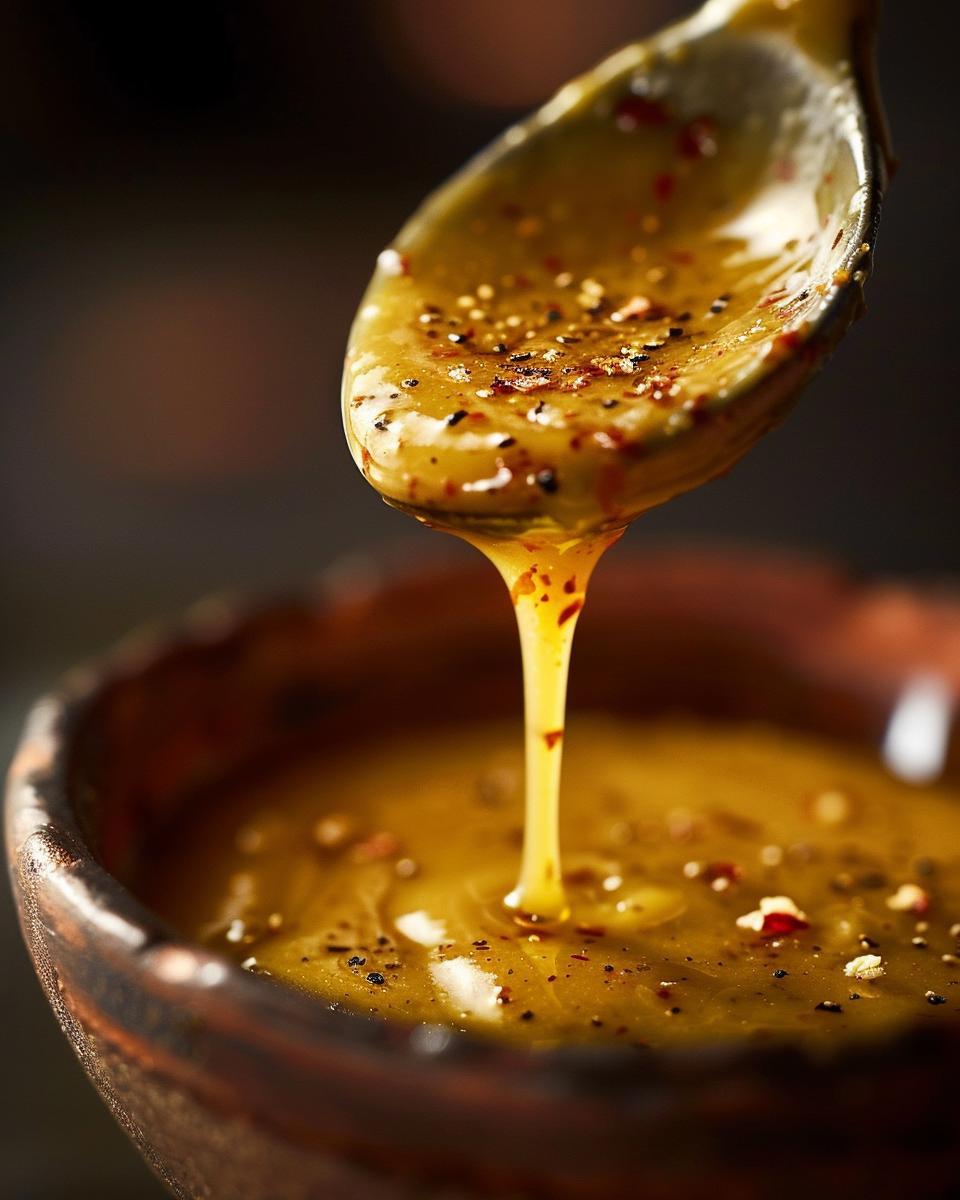Ingredients Needed to Make Hot Honey Mustard Various ingredients needed to make homemade hot honey mustard on a wooden countertop.
