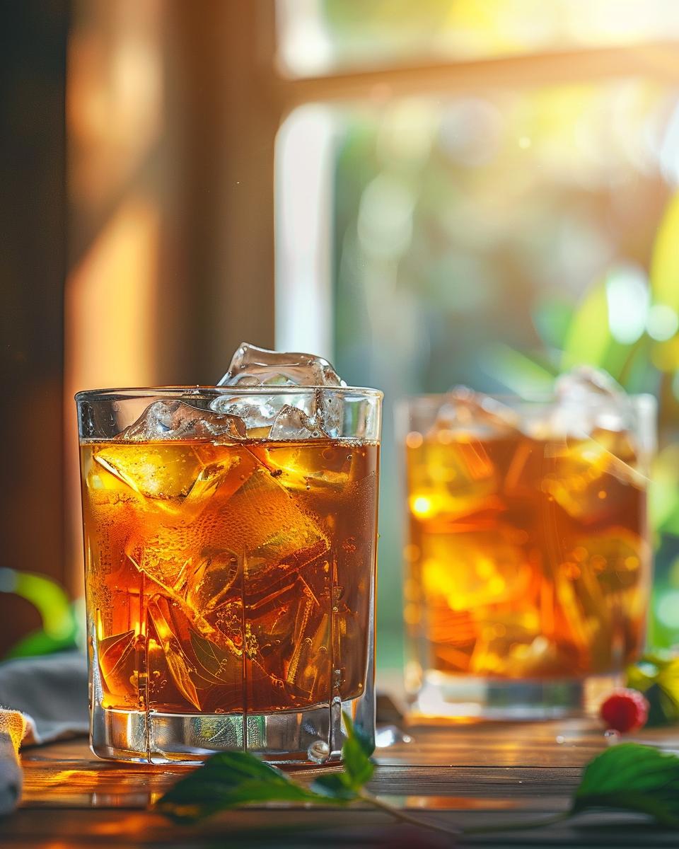 Serving and Storing Ideas and Tips Tall glass of iced raspberry leaf tea with fresh raspberries and mint garnish.