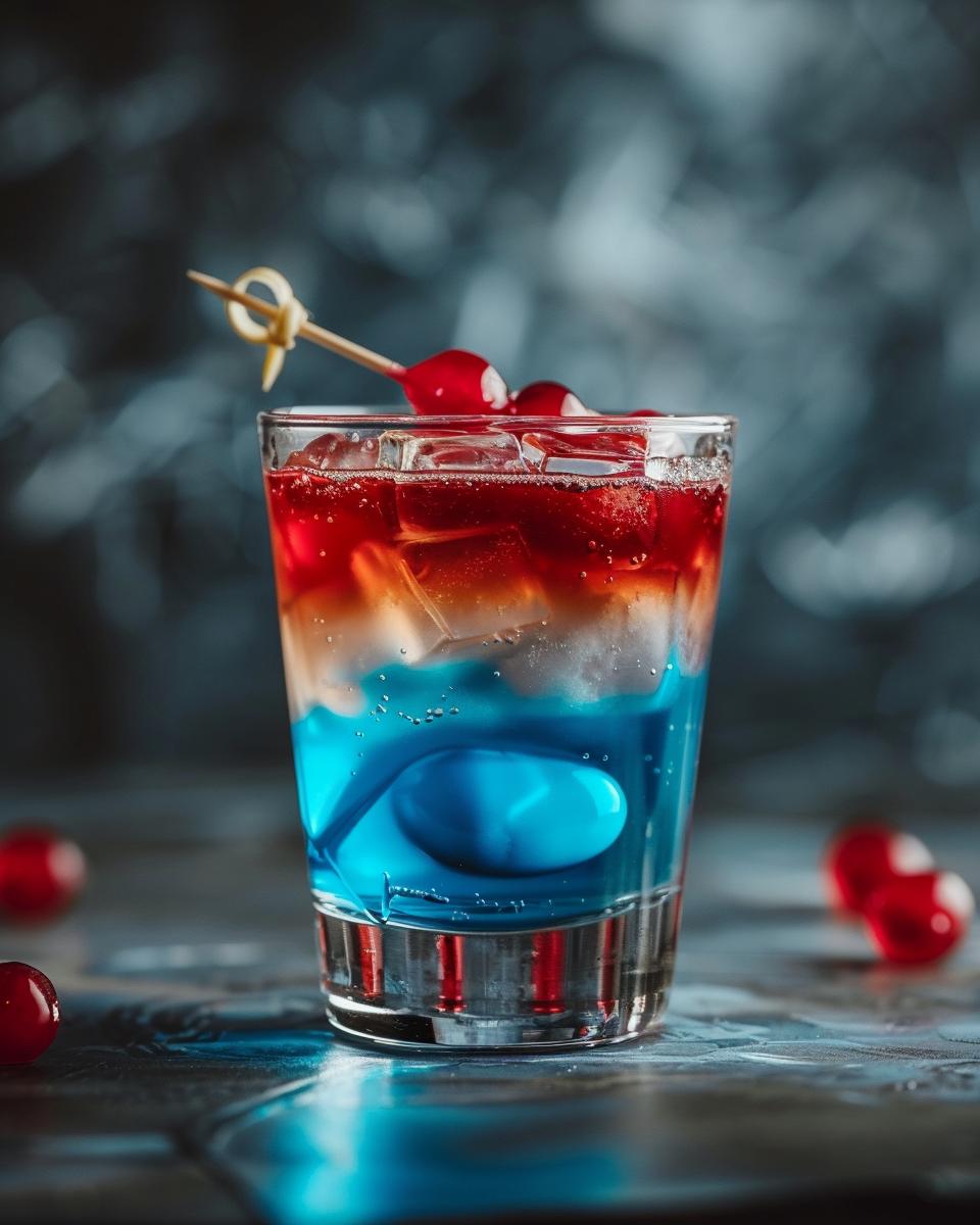 The Ingredients Needed to Make a Superman Shot Ingredients needed to make a superman shot cocktail on a rustic wooden table.