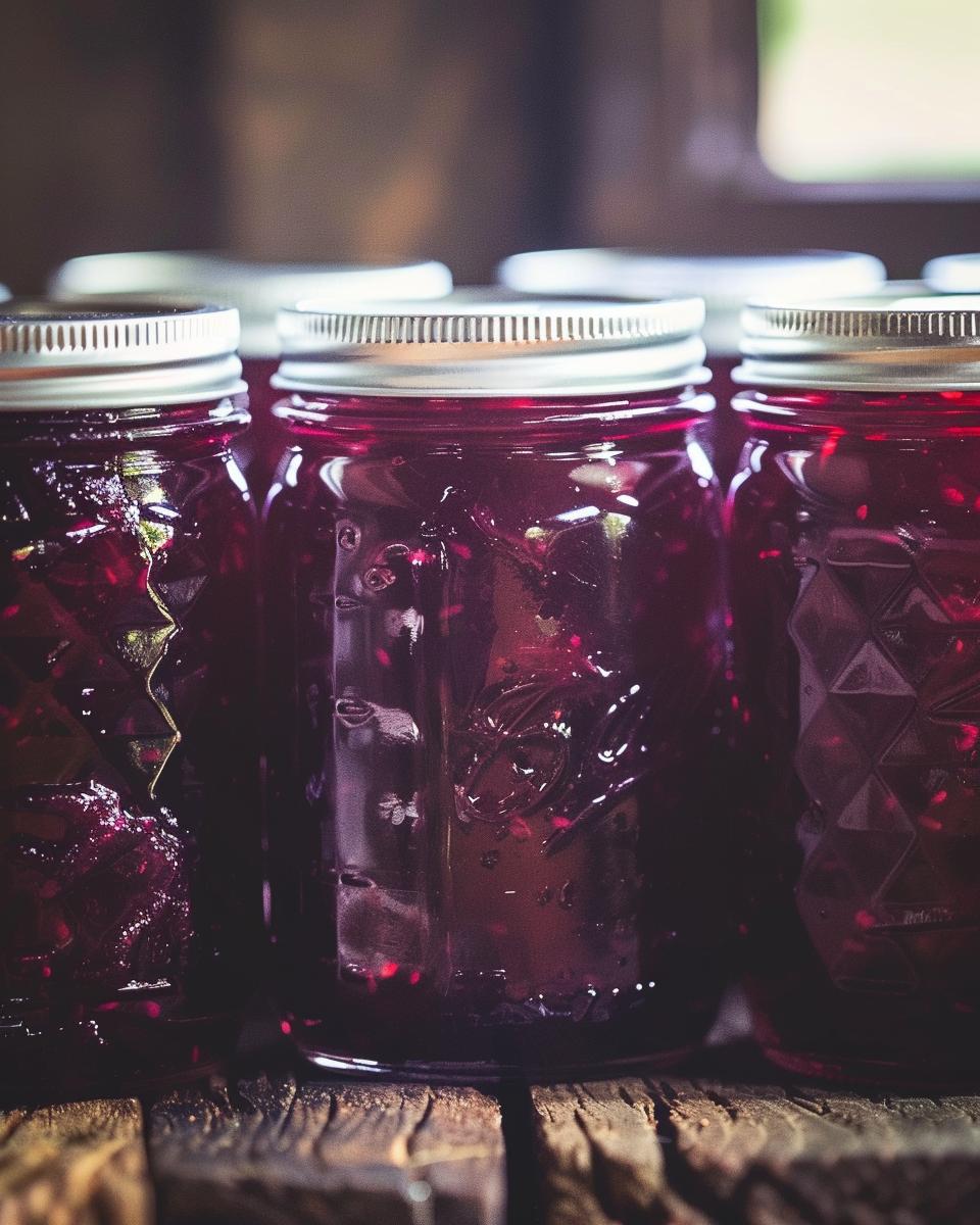 The Ingredients Needed to Make Muscadine Jelly Ingredients needed for a muscadine jelly recipe displayed on a wooden kitchen counter.