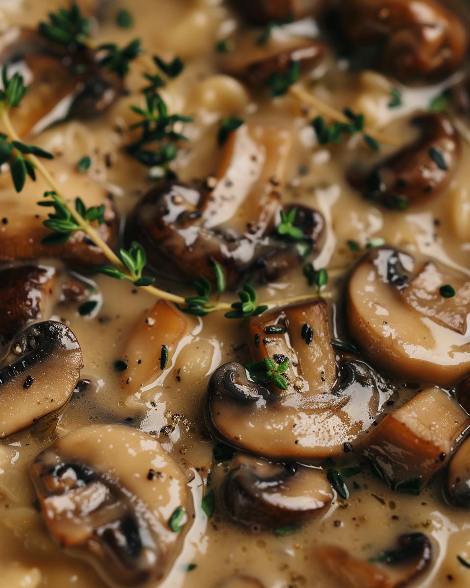 The Ingredients Needed to Make Mushroom Sauce Ingredients for a delicious mushroom sauce recipe arranged neatly on a wooden table.