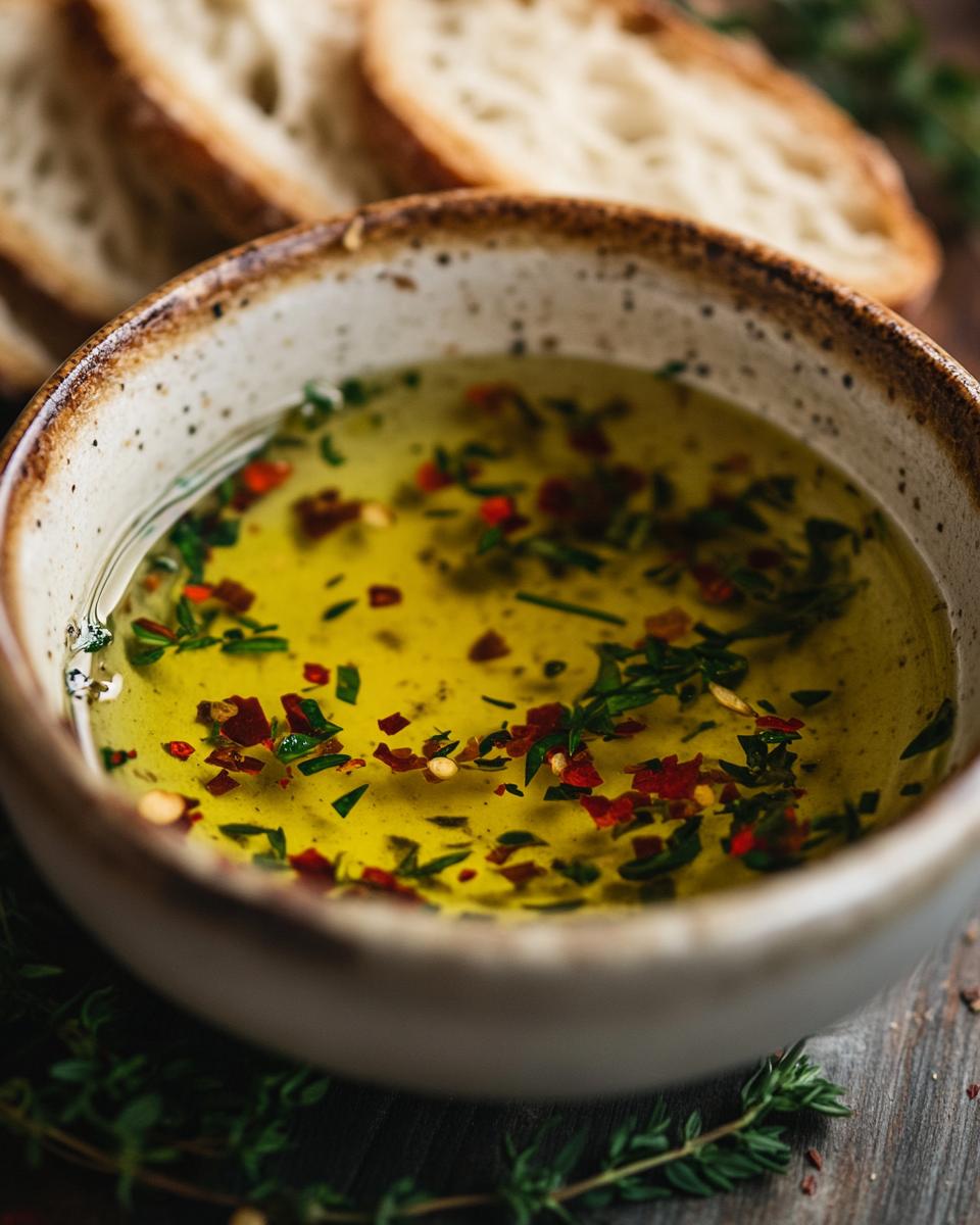 Ingredients Needed to Make Bread Dipping Oil Assorted ingredients for bread dipping oil recipe including olive oil, herbs, and spices.