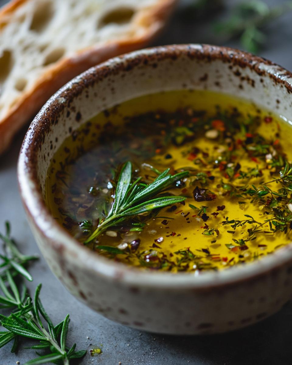 Serving and Storing Ideas and Tips Rustic bread with herbed dipping oil, perfect bread dipping oil recipe for appetizers.