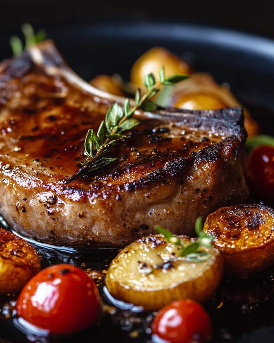 The Ingredients Needed to Make Bone-In Pork Chops Ingredients for bone-in pork chop recipe: fresh pork chops, herbs, spices, garlic, butter.
