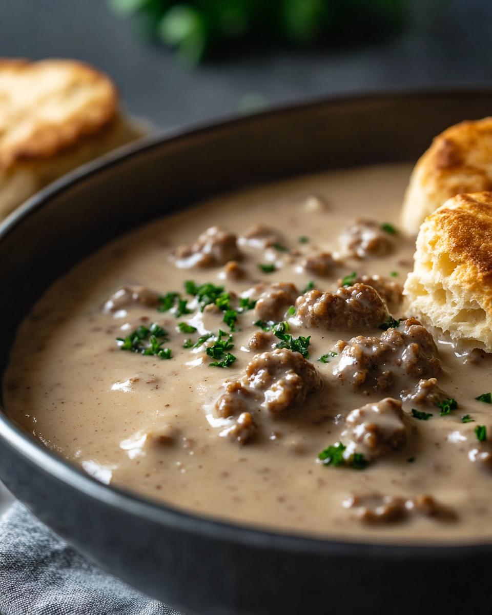 The Ingredients Needed to Make Easy Sausage Gravy Ingredients needed to make easy sausage gravy recipe displayed on a kitchen counter.