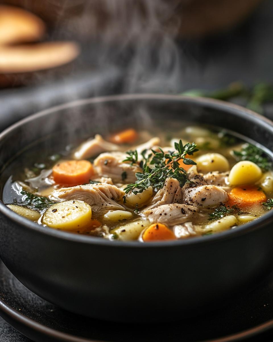 The Ingredients Needed to Make Italian Penicillin Soup Ingredients for Italian penicillin soup recipe: fresh herbs, chicken, garlic, and vegetables.